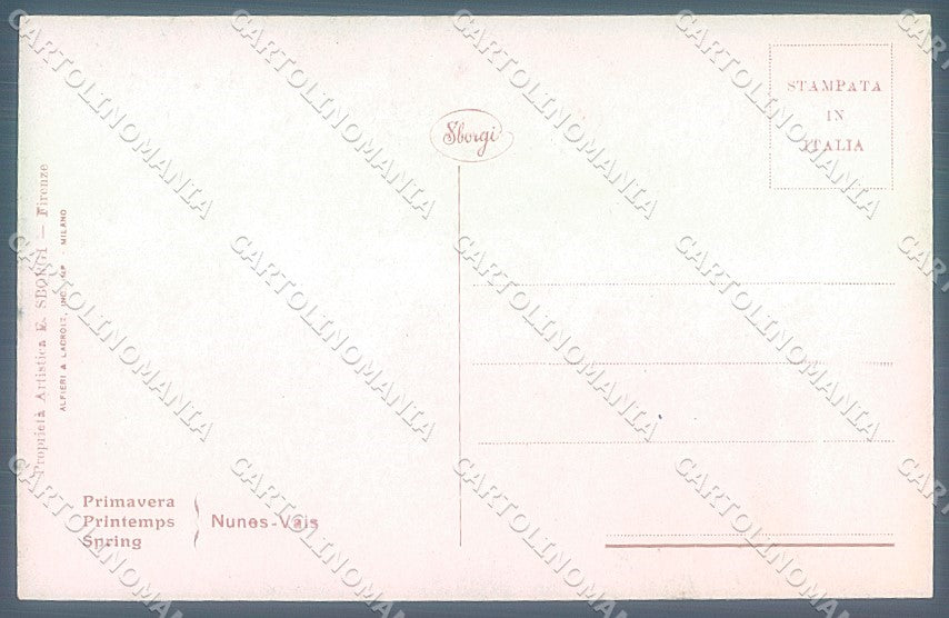 Artist Signed Nunes Vais Lady Seasons Spring Sborgi postcard HR3869 – retro