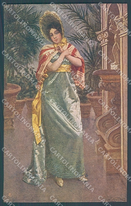Artist Signed Nunes Vais Lady Seasons Winter Sborgi postcard HR3870 – fronte