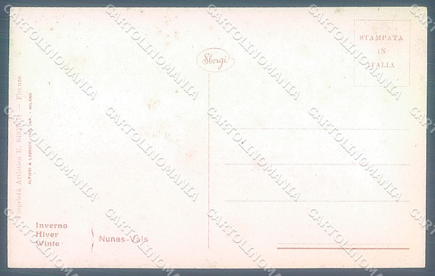 Artist Signed Nunes Vais Lady Seasons Winter Sborgi postcard HR3870 – retro