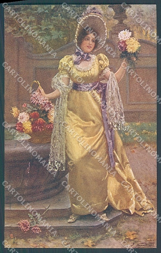 Artist Signed Nunes Vais Lady Seasons Autumn Sborgi postcard HR3872 – fronte