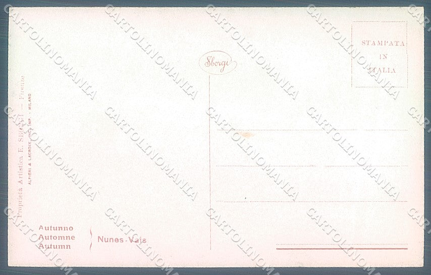 Artist Signed Nunes Vais Lady Seasons Autumn Sborgi postcard HR3872 – retro