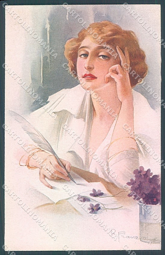 Artist Signed Franzoni Lady Violets Flowers serie 78-1 postcard HR3873 – fronte