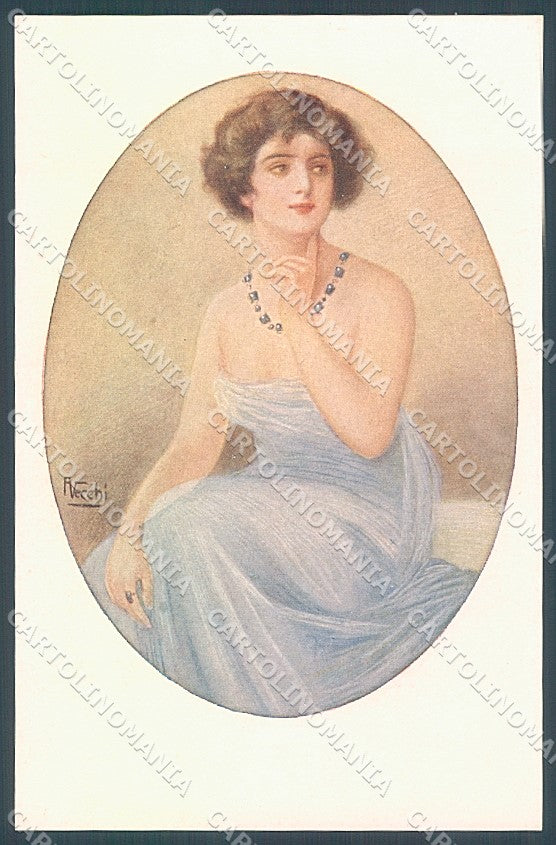 Artist Signed Vecchi Lady Sapphire Jewel serie 176-2 postcard HR3878 – fronte