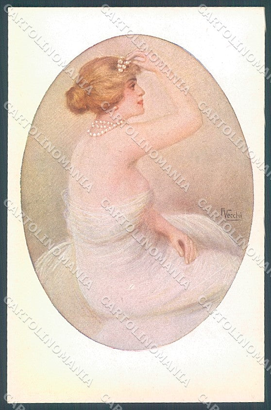 Artist Signed Vecchi Lady Pearls Jewel serie 176-6 postcard HR3882 – fronte