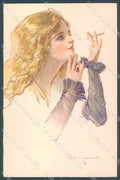 Artist Signed Simonetti Glamour Fashion Lady Smoking serie 218-1 postcard HR3889 – fronte