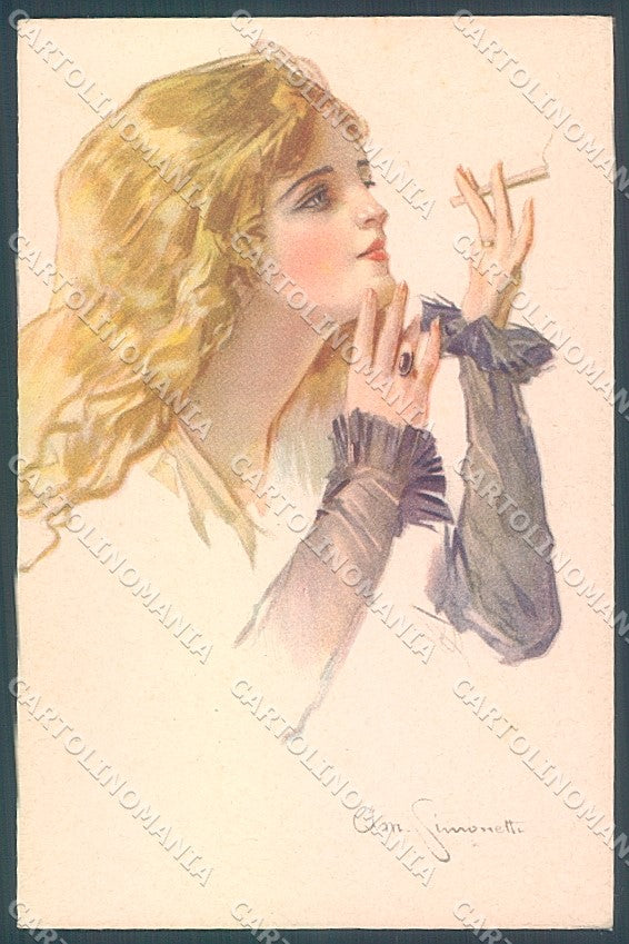 Artist Signed Simonetti Glamour Fashion Lady Smoking serie 218-1 postcard HR3889 – fronte