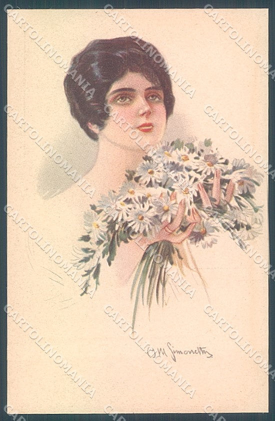 Artist Signed Simonetti Fashion Lady Daisy TRACES OF DAMP serie 294-2 pc HR3896 – fronte