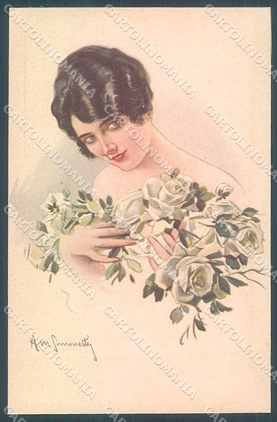 Artist Signed Simonetti Fashion Lady Rose TRACES OF DAMP serie 294-5 pc HR3899 – fronte