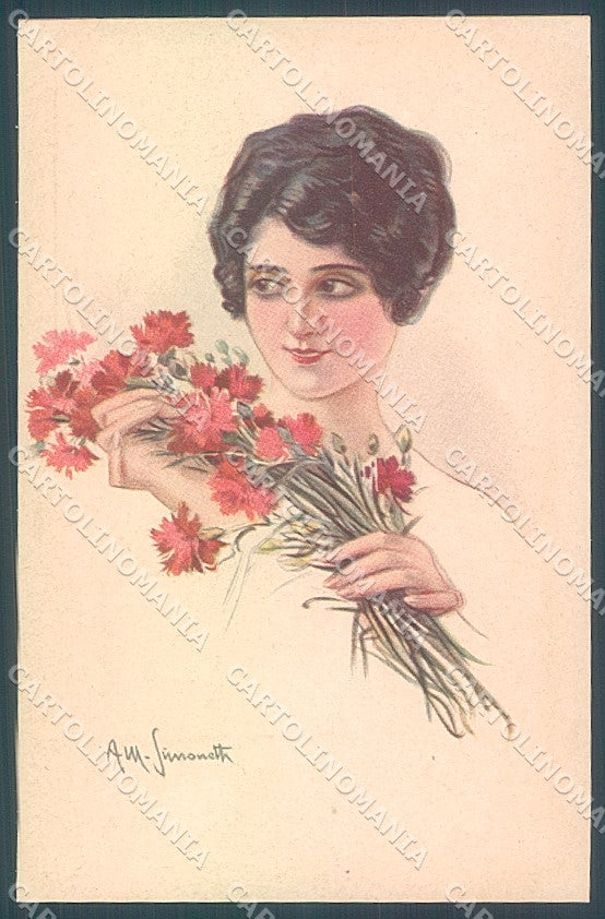 Artist Signed Simonetti Fashion Lady Carnation TRACES DAMP serie 294-6 pc HR3900 – fronte
