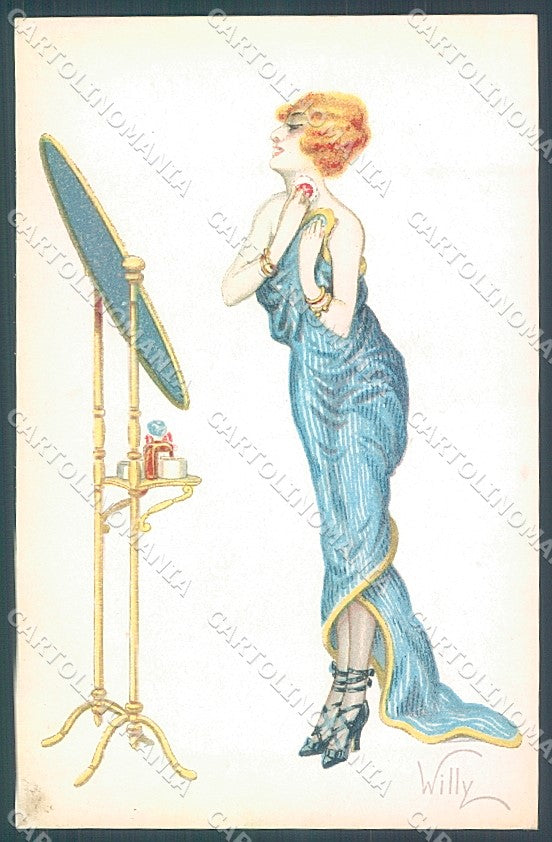 Artist Signed Willy Risque Lady Make up Puff serie 1082 postcard HR3901 – fronte