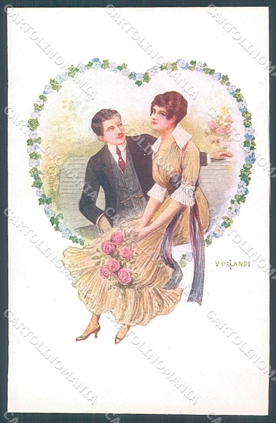 Artist Signed Orlandi Lady Romantic Couple serie 7514 postcard HR3908 – fronte