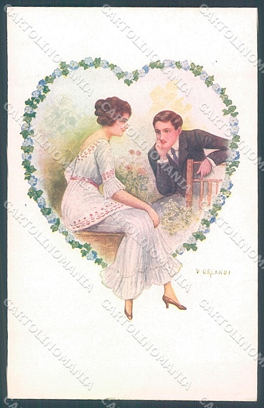 Artist Signed Orlandi Lady Romantic Couple serie 7514 postcard HR3909 – fronte