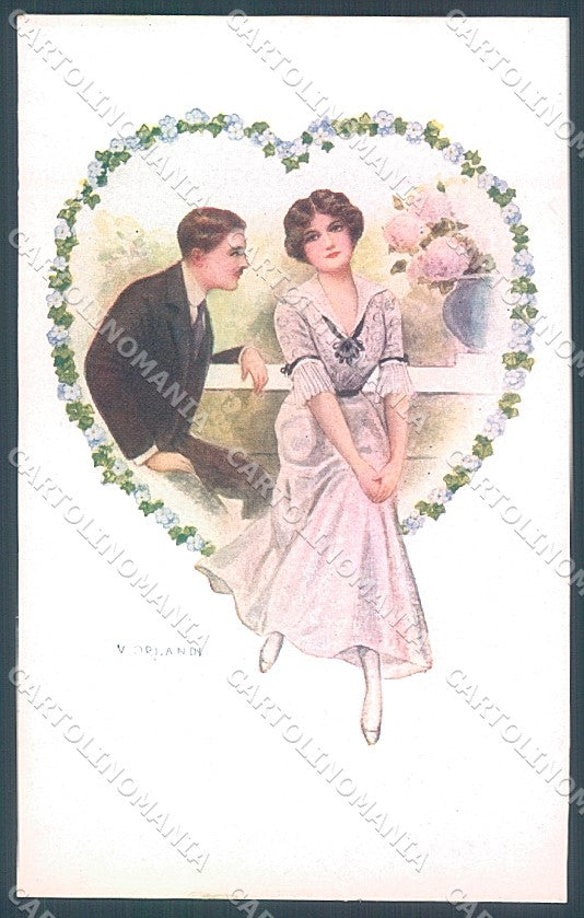 Artist Signed Orlandi Lady Romantic Couple serie 7514 postcard HR3910 – fronte