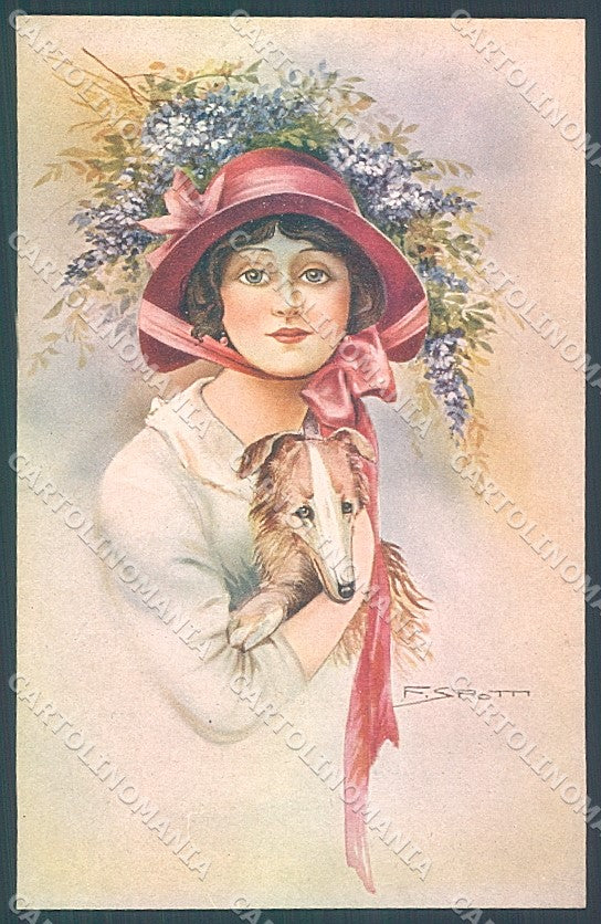 Artist Signed Spotti Glamour Fashion Lady Collie Dog serie 158-2 pc HR3912 – fronte