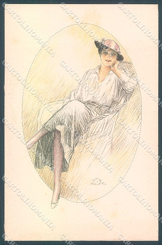 Artist Signed Terzi Glamour Fashion Lady Hat serie 187-1 postcard HR3915 – fronte