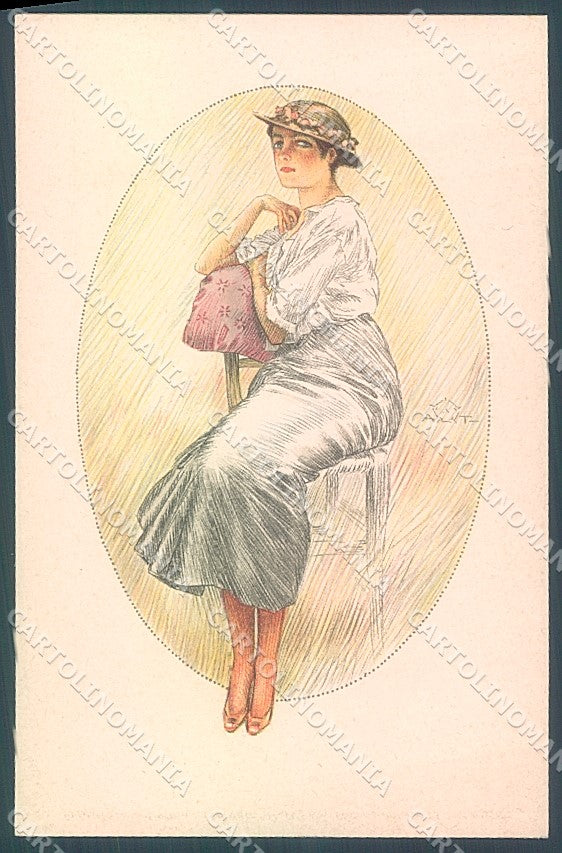 Artist Signed Terzi Glamour Fashion Lady Hat serie 187-3 postcard HR3917 – fronte