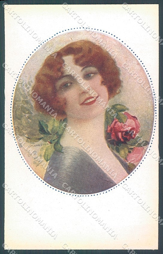 Artist Signed Monestier Glamour Fashion Lady Rose serie 881 postcard HR3929 – fronte
