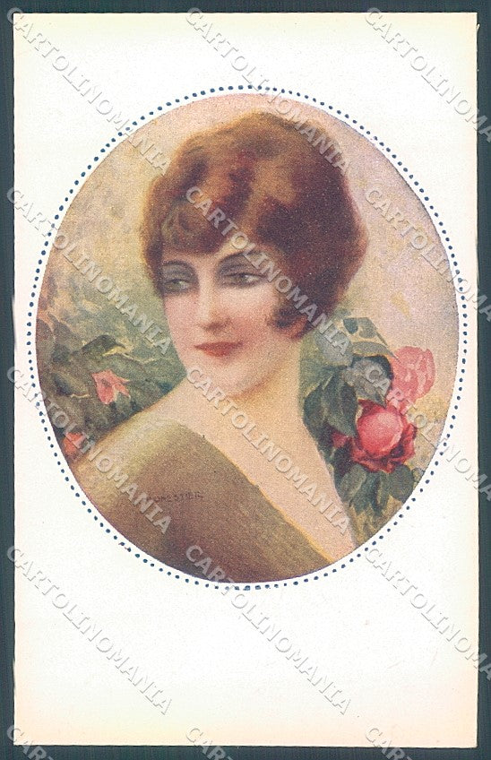 Artist Signed Monestier Glamour Fashion Lady Rose serie 881 postcard HR3930 – fronte