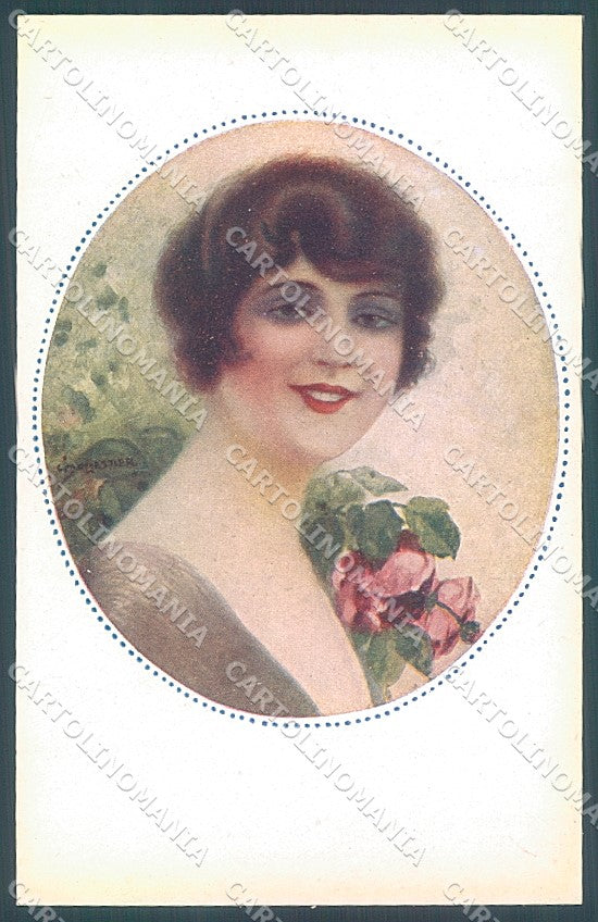 Artist Signed Monestier Glamour Fashion Lady Rose serie 881 postcard HR3931 – fronte
