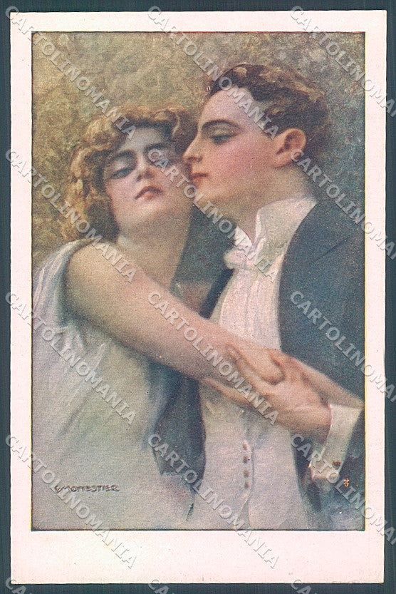 Artist Signed Monestier Lady Romantic Couple serie 874 postcard HR3938 – fronte