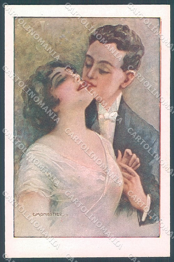 Artist Signed Monestier Lady Romantic Couple serie 874 postcard HR3939 – fronte