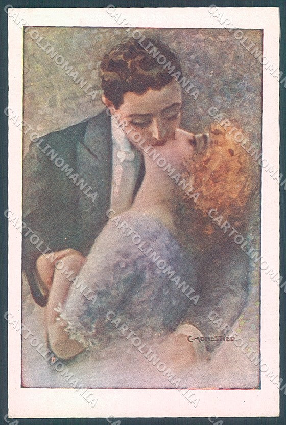 Artist Signed Monestier Lady Romantic Couple Kissing serie 874 postcard HR3940 – fronte