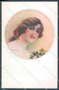 Artist Signed Monestier Lady Four Leaf Clover serie 880 postcard HR3944 – fronte