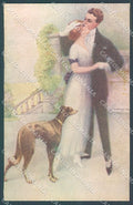 Artist Signed Monestier Lady Romantic Couple Greyhound Dog serie 882 pc HR3951 – fronte