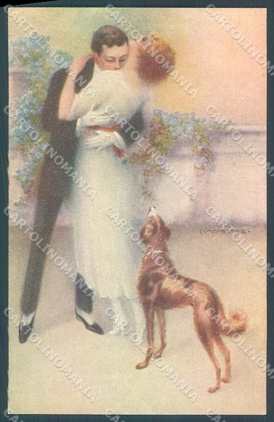 Artist Signed Monestier Lady Romantic Couple Saluki Dog serie 882 pc HR3954 – fronte