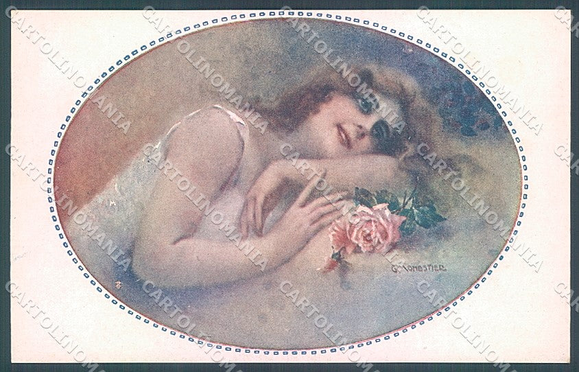 Artist Signed Monestier Lady Hairstyle Rose serie 876 postcard HR3959 – fronte