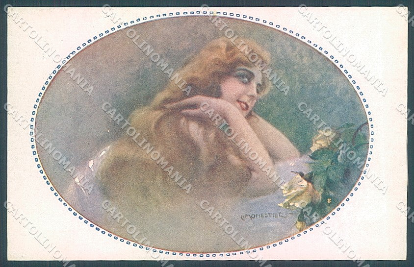 Artist Signed Monestier Lady Hairstyle Rose serie 876 postcard HR3962 – fronte