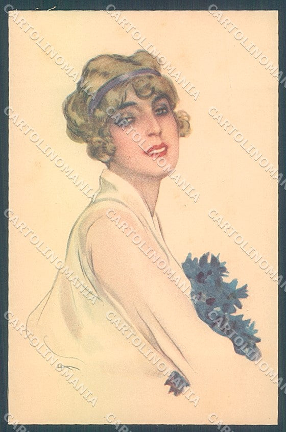 Artist Signed Metlicovitz Lady Cornflower serie 963-2 postcard HR3964 – fronte