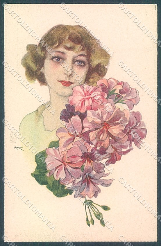 Artist Signed Metlicovitz Lady Geranium serie 2018-6 postcard HR3974 – fronte