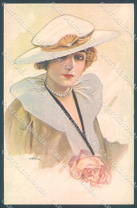 Artist Signed Metlicovitz Glamour Fashion Lady Hat serie 243-5 postcard HR3985 – fronte
