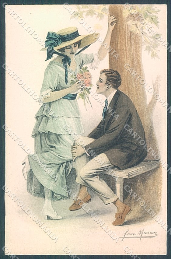 Artist Signed San Marco Lady Romantic Couple serie 2054 postcard HR4005 – fronte