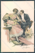 Artist Signed San Marco Lady Couple Cup of tea serie 2054 postcard HR4006 – fronte