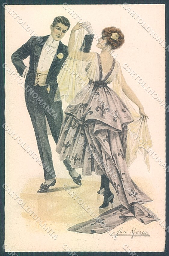Artist Signed San Marco Lady Romantic Couple Dance serie 2055 postcard HR4007 – fronte