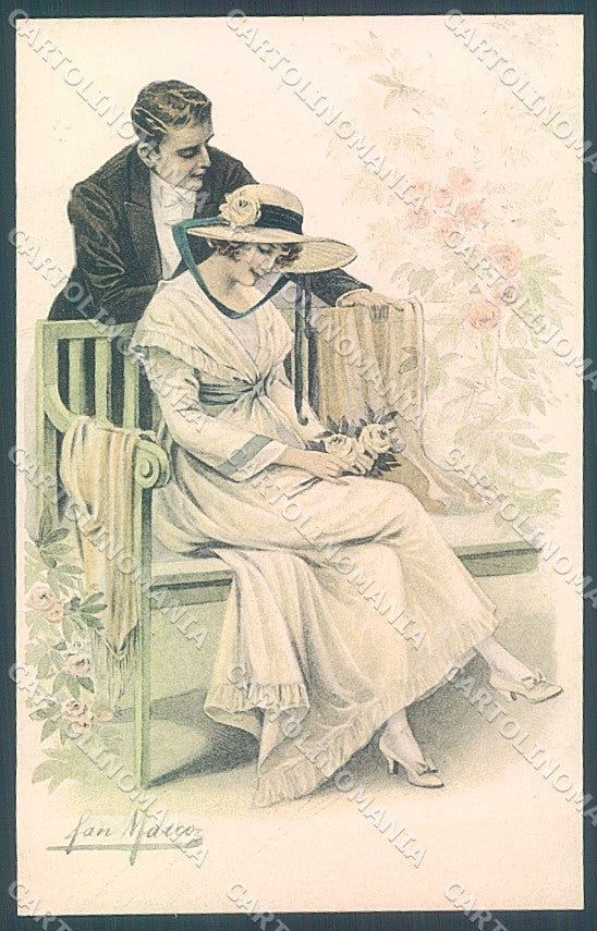 Artist Signed San Marco Lady Romantic Couple serie 2054 postcard HR4009 – fronte