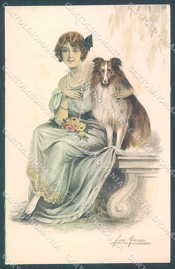 Artist Signed San Marco Glamour Fashion Lady Collie Dog serie 2055 pc HR4013 – fronte