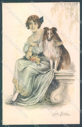 Artist Signed San Marco Glamour Fashion Lady Collie Dog serie 2055 pc HR4013 – fronte