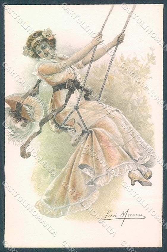 Artist Signed San Marco Lady Swing serie 2083 postcard HR4018 – fronte