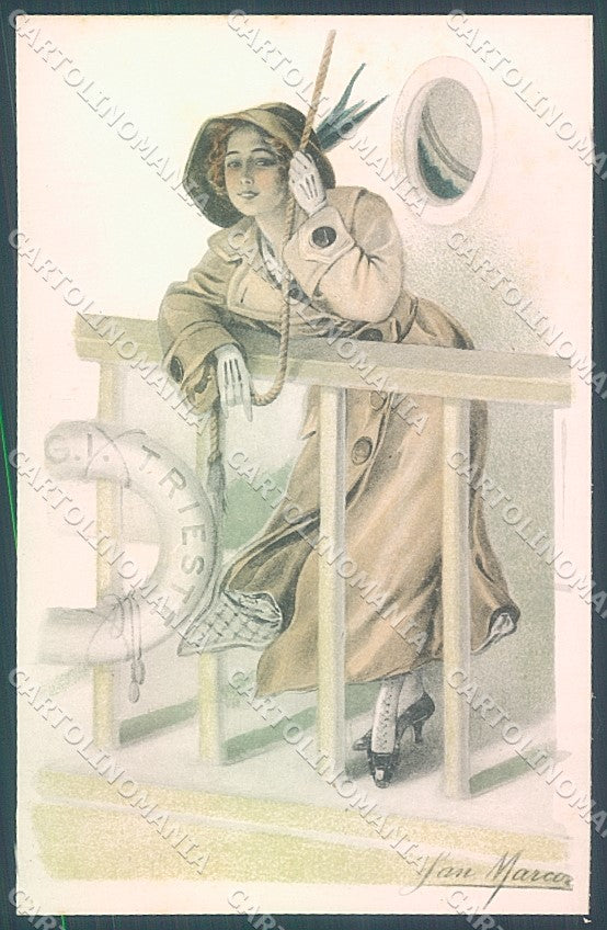 Artist Signed San Marco Lady Boat Trieste serie 2083 postcard HR4022 – fronte