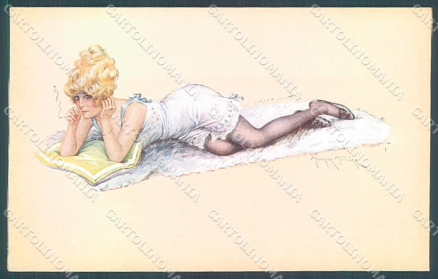 Artist Signed Milliere Risque Lady Smoking serie 2084-3 postcard HR4031 – fronte