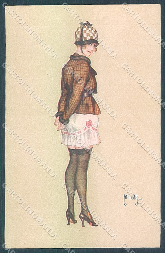 Artist Signed Miliotti Risque Lady Stocking serie 111 postcard HR4035 – fronte