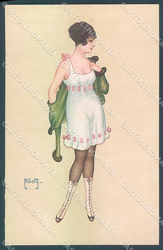 Artist Signed Miliotti Risque Lady Stocking serie 111 postcard HR4036 – fronte