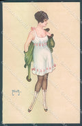 Artist Signed Miliotti Risque Lady Stocking serie 111 postcard HR4036 – fronte