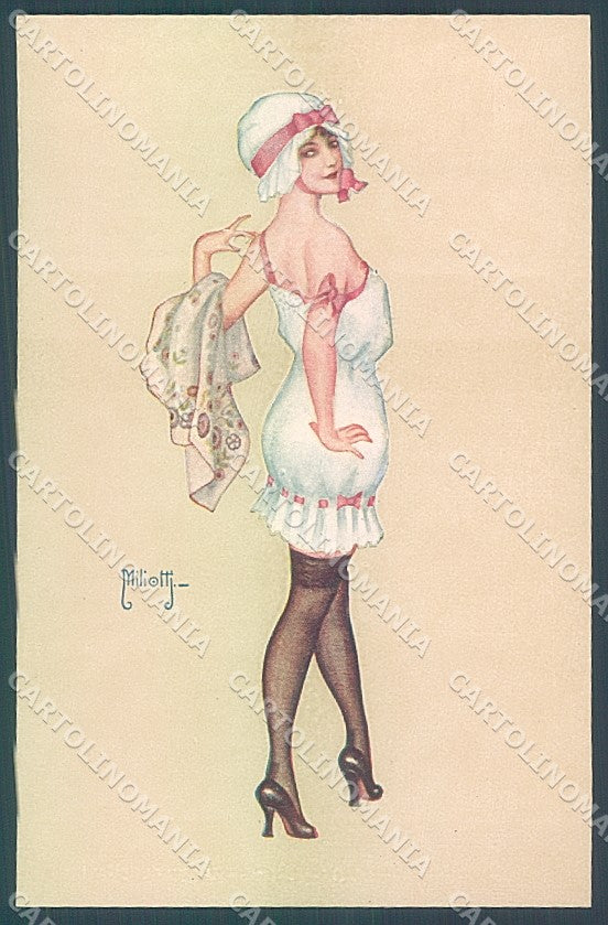 Artist Signed Miliotti Risque Lady Stocking serie 111 postcard HR4038 – fronte