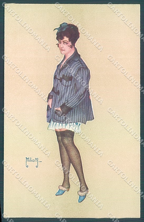 Artist Signed Miliotti Risque Lady Stocking serie 111 postcard HR4039 – fronte