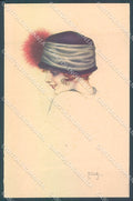 Artist Signed Miliotti Glamour Fashion Lady Hat serie 983-1 postcard HR4047 – fronte
