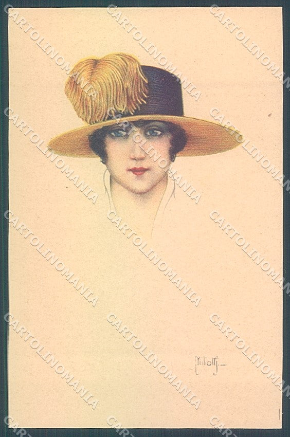 Artist Signed Miliotti Glamour Fashion Lady Hat serie 983-2 postcard HR4048 – fronte